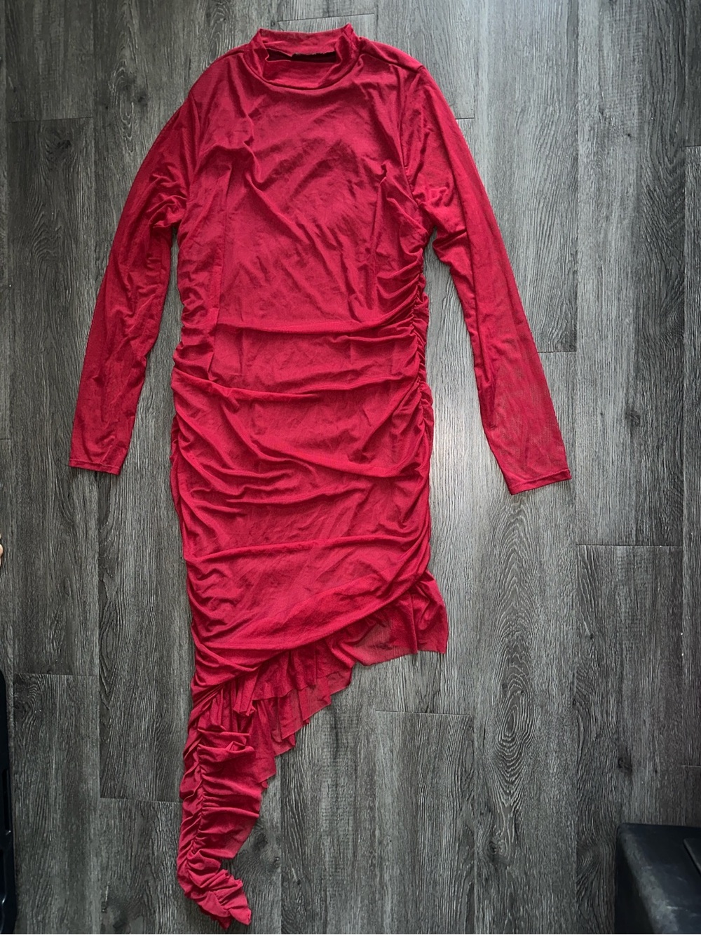 Ruched Aside Mesh Midi Dress